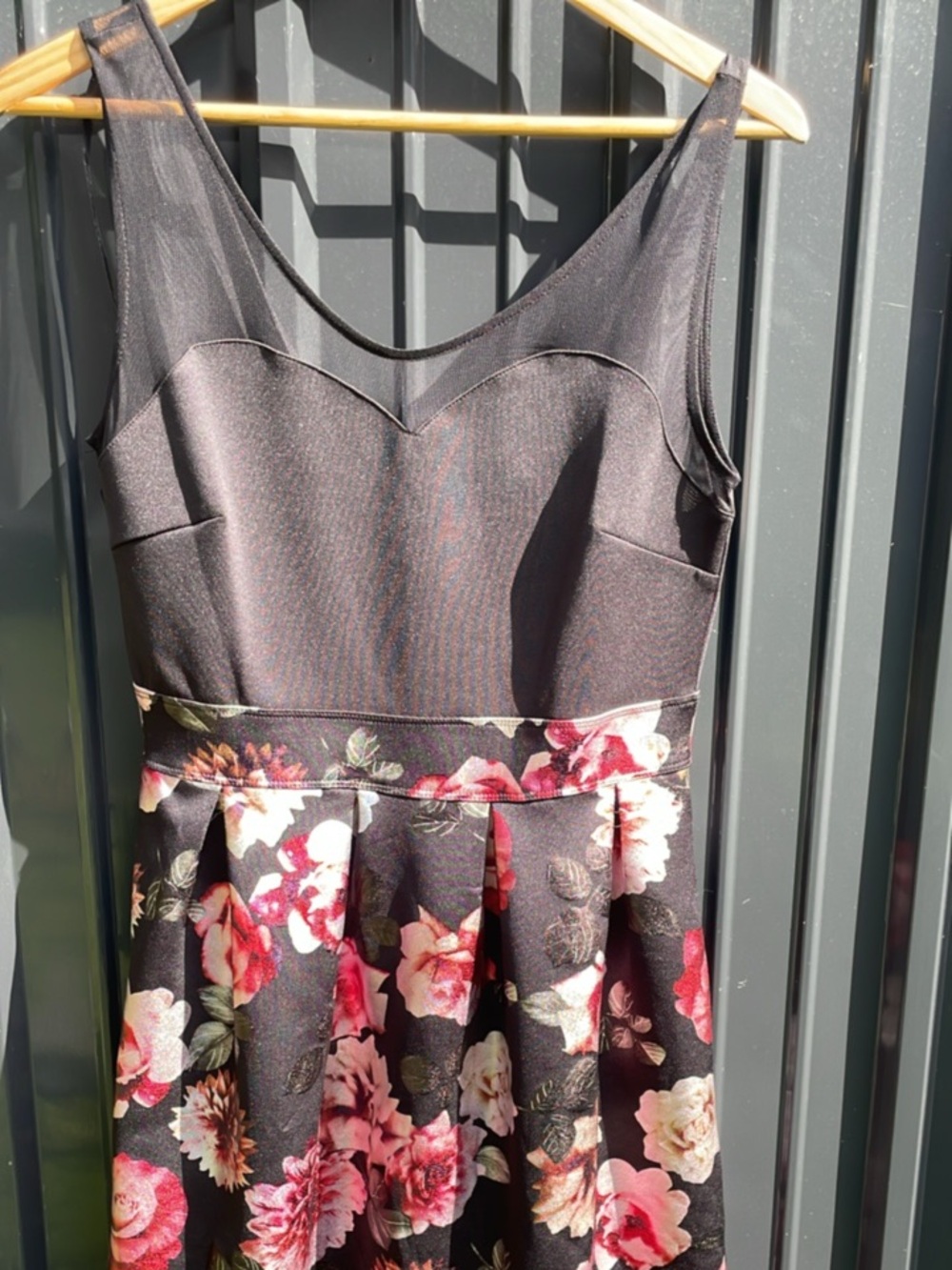 Enfocus Studio Black Mini Dress with Pink Floral Skirt